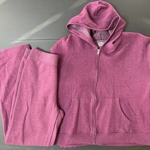Hanes Soft Sweats Hooded Sweatsuit Women's 2XL Top Size Small Pants Y2K 2pc